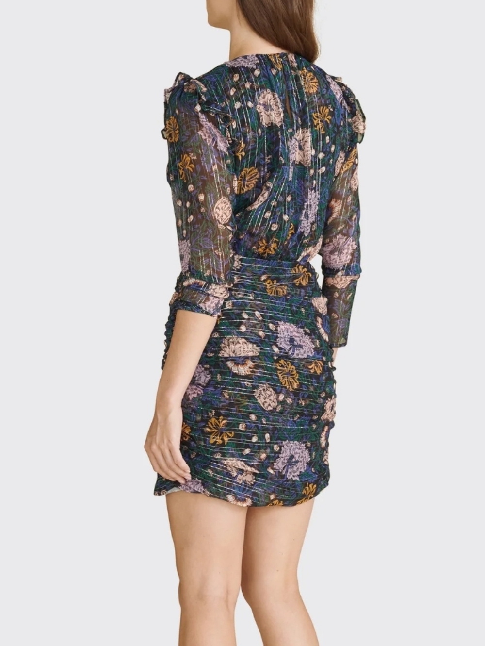 Veronica Beard Peppa Floral Metallic Silk Ruched Mini Dress Women's Size 8 Event - Picture 3 of 13
